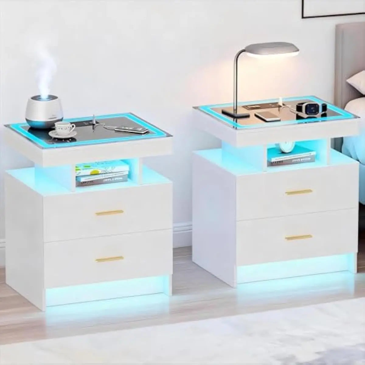 Modern LED Motion Sensor Nightstand Set With Triple Color Lighting