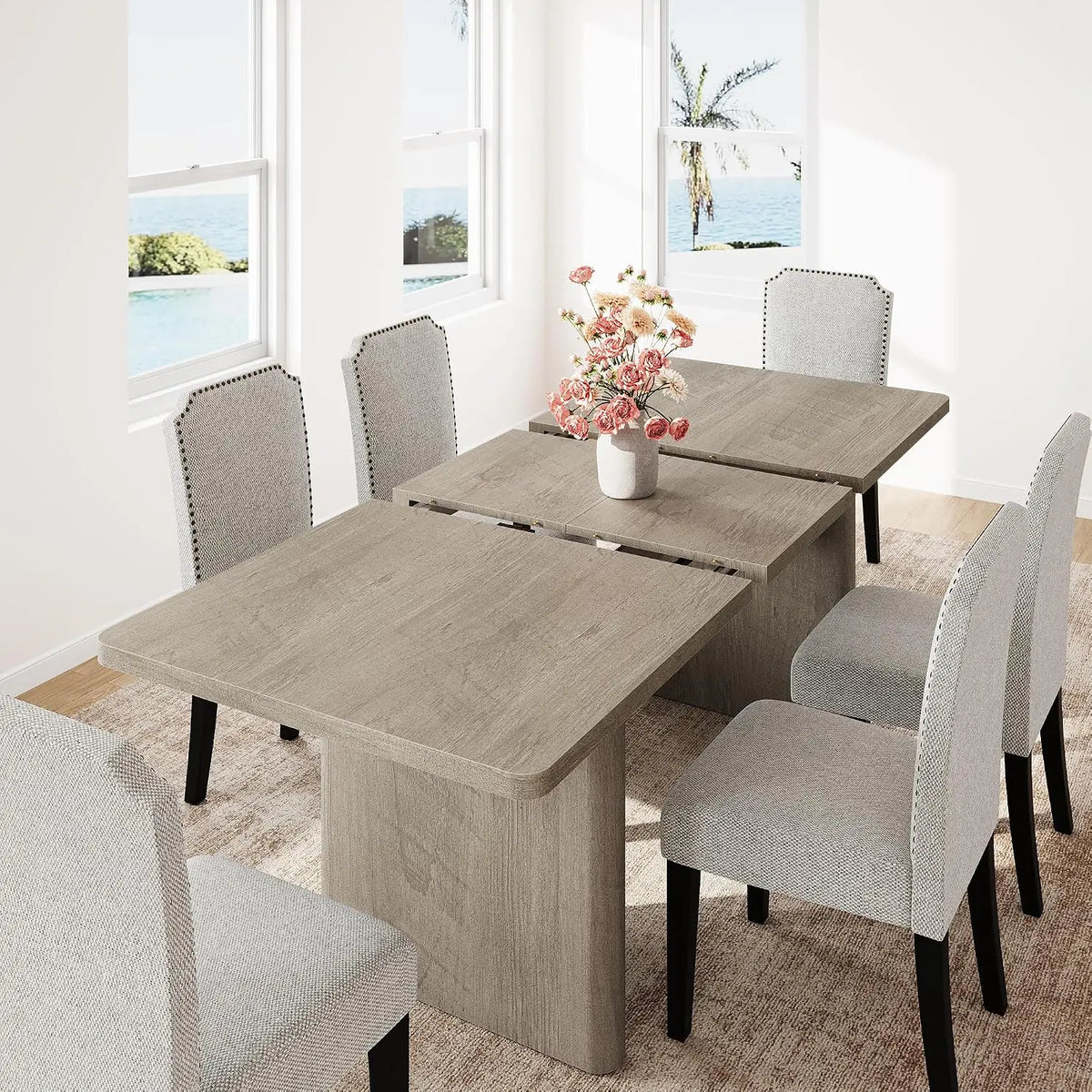HiMISS Extendable Farmhouse Dining Table With Rounded Corners