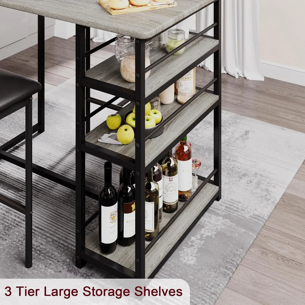 Garvee Folding Dining Table With Storage Shelves And Stools