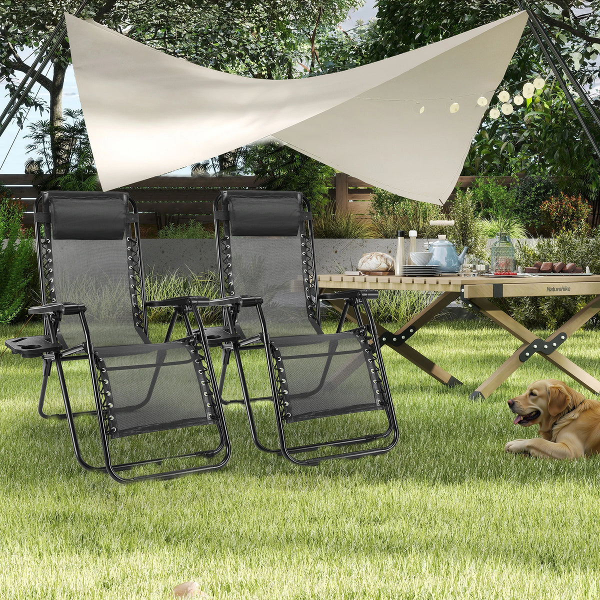 JHK Outdoor Portable Zero Gravity Recliner Lounge Chair Set