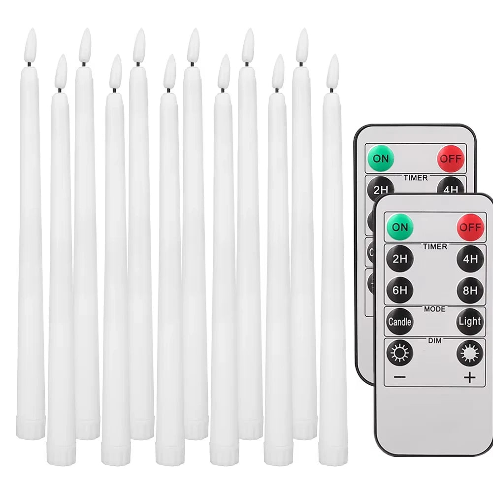 LED Flameless Taper Candles Featuring Remote Control Flickering Effect