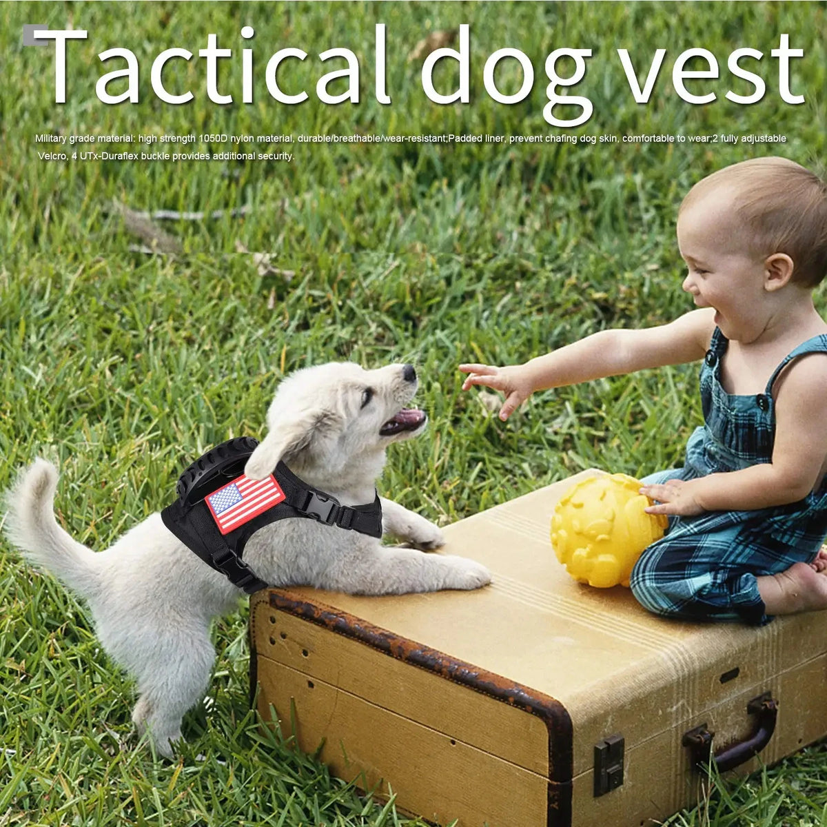 PETRAVEL Adjustable Nylon Tactical Dog Harness Leash Set