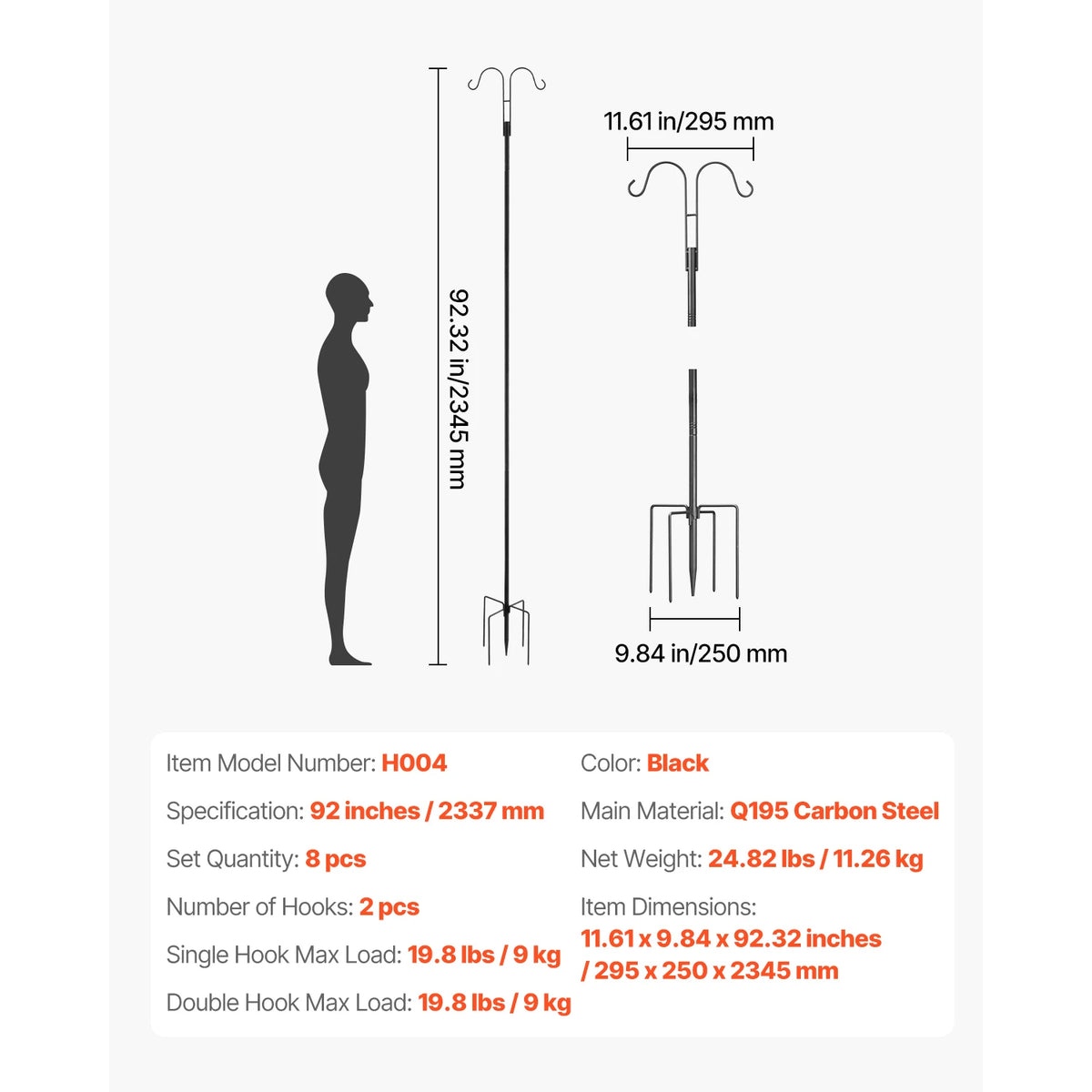 SucceBuy Wild Bird Feeder Stand Pole With Hanging Hooks