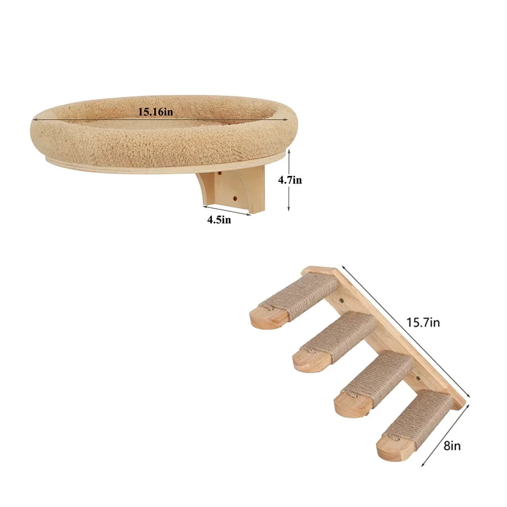 CWV Wall Mounted Cat Ladder With Scratching Post And Hammock