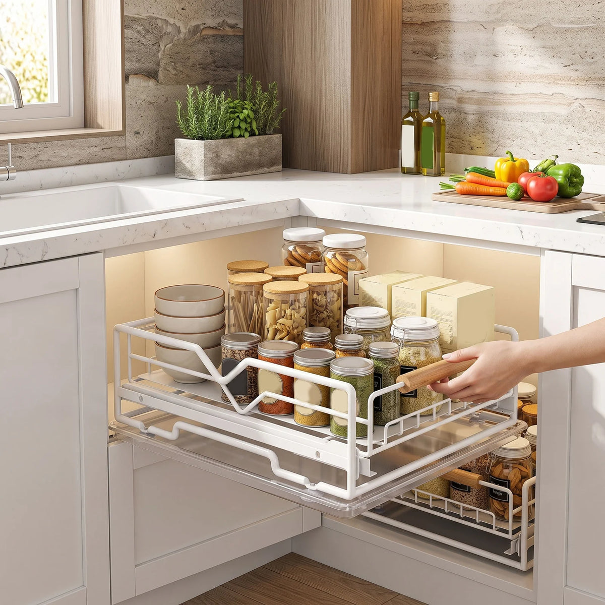 Iron Under Sink Slide Out Cabinet Organizer With Drain Tray