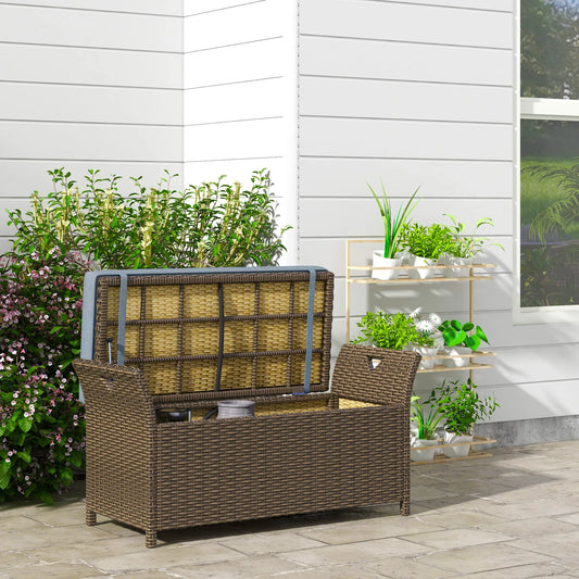 Outsunny Pe Rattan Wicker Storage Bench For Outdoor Patio