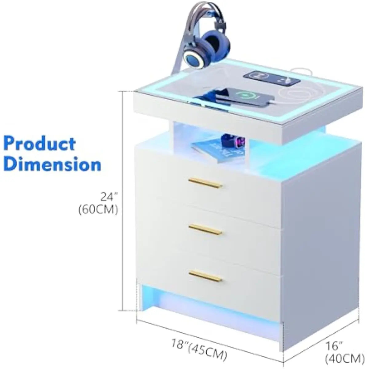 Modern LED Motion Sensor Nightstand Set With Triple Color Lighting