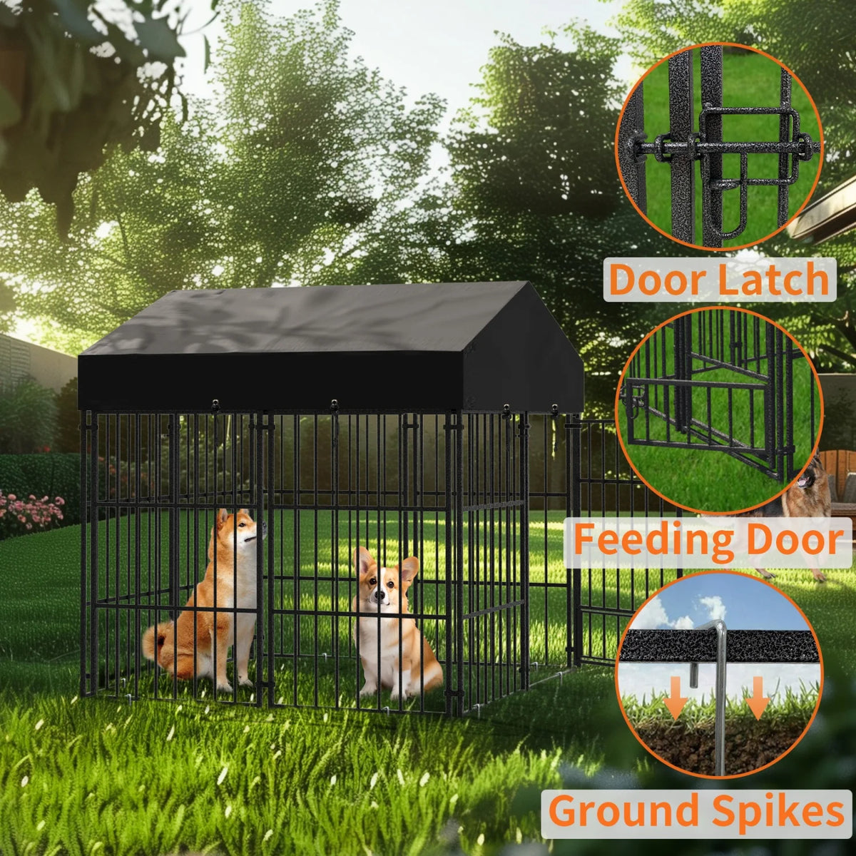 Heavy Duty Metal Outdoor Dog Kennel With Secure Roof