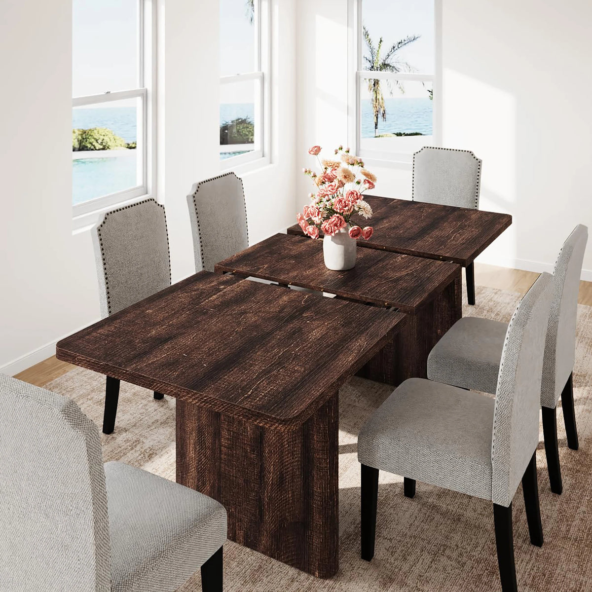HiMISS Extendable Farmhouse Dining Table With Rounded Corners