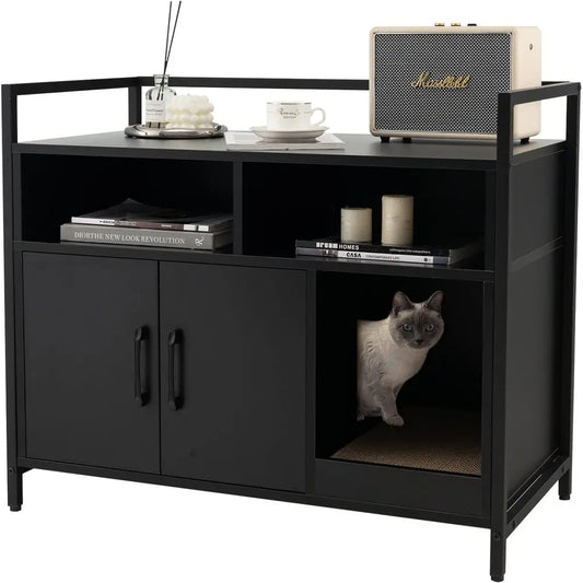 Hidden Cat Litter Box Enclosure With Front Entry And Storage