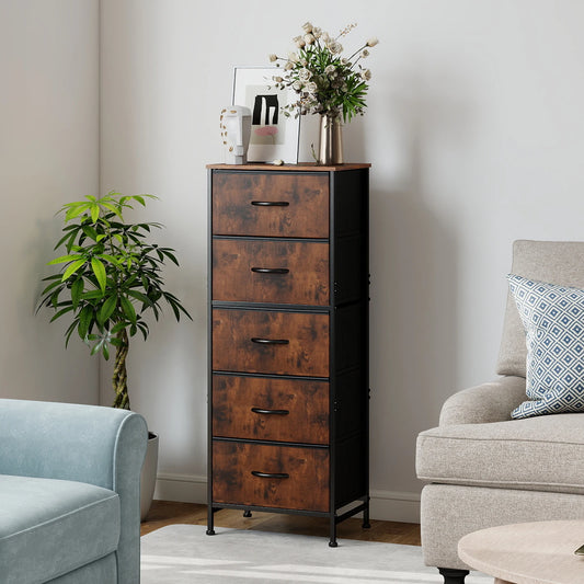 JHK Modern Bedroom Dresser With Five Fabric Drawers Cabinet