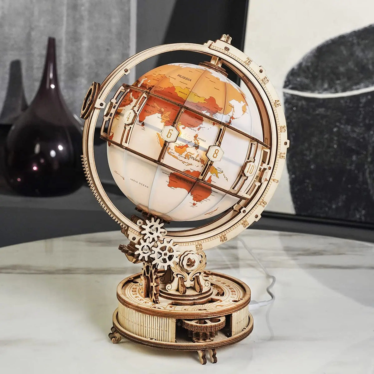 ROKR Wooden 3D Globe Puzzle Mechanical Model Building Kit