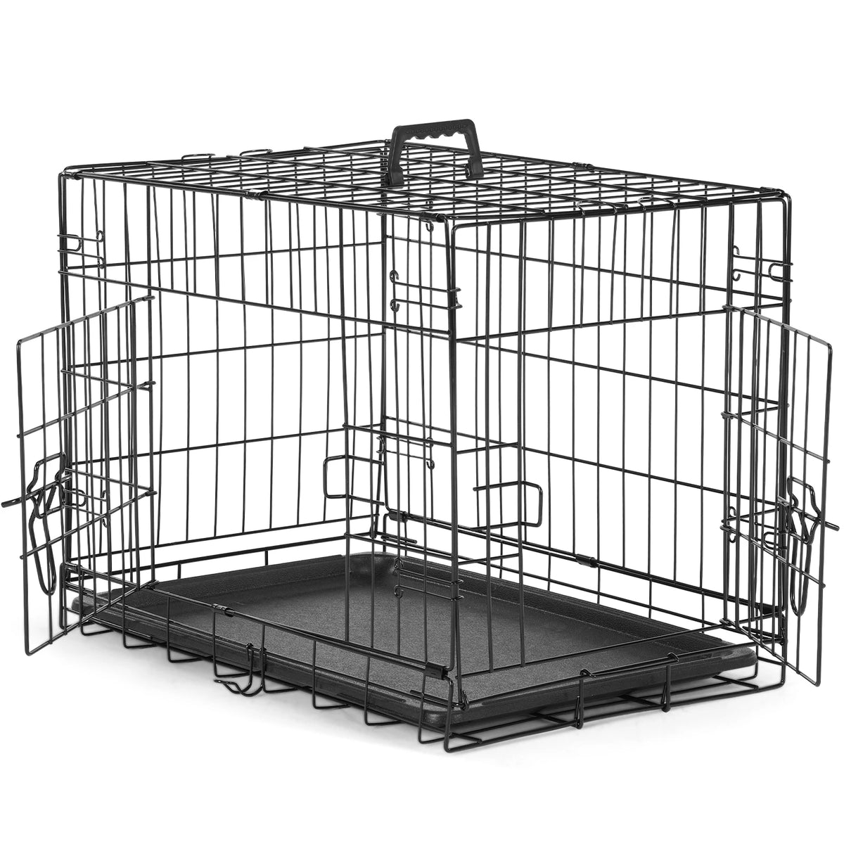 JHK Double Door Folding Metal Dog Crate Leak Proof Tray