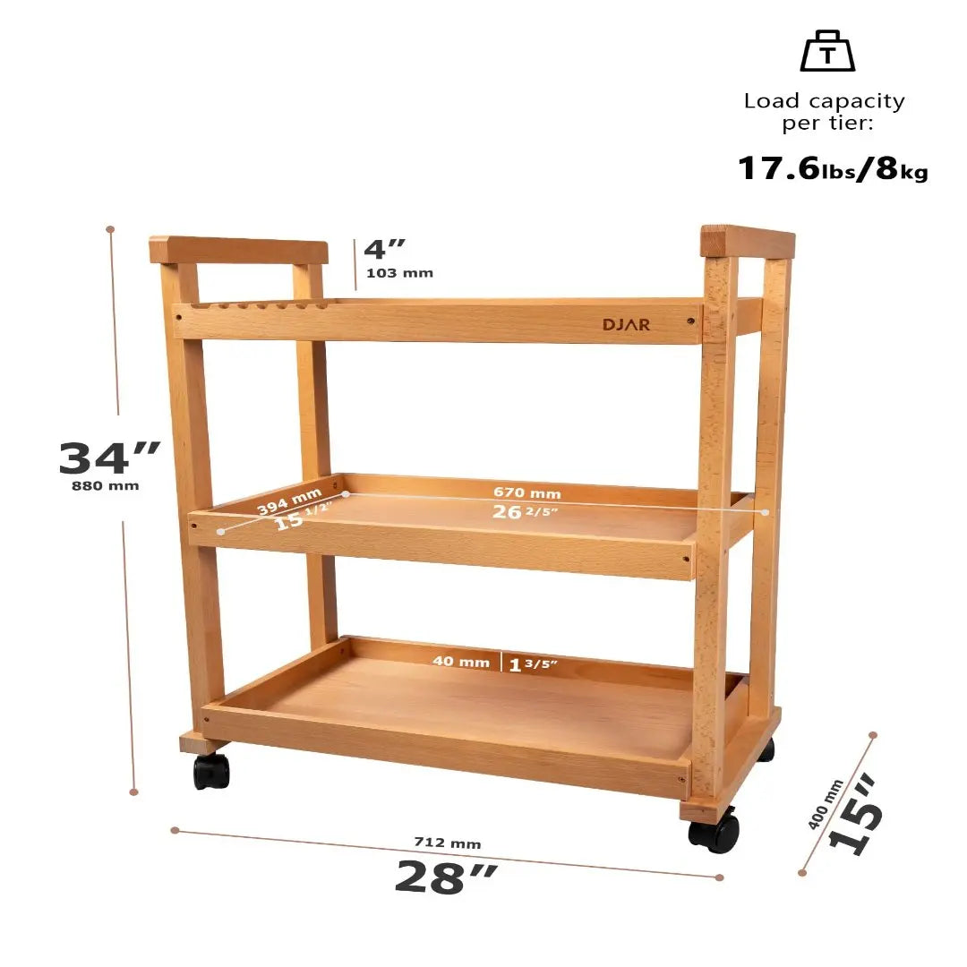 DJAR Rolling Art Supplies Cart With Silicone Pad For Artists