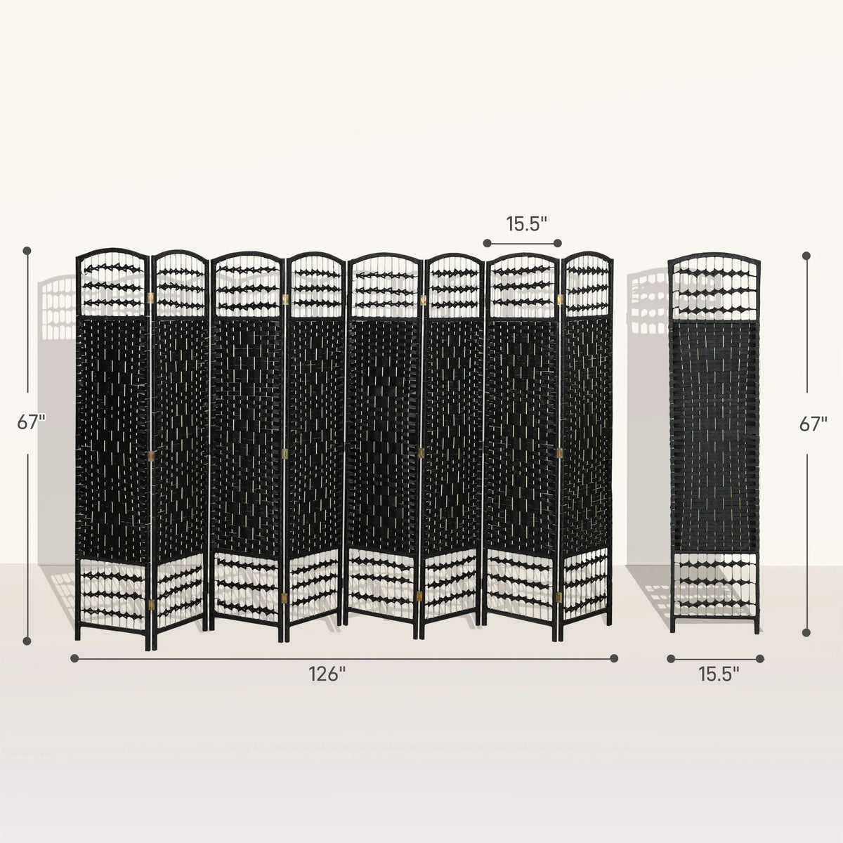 Freestanding Eight Panel Folding Wood Room Divider And Privacy Partition
