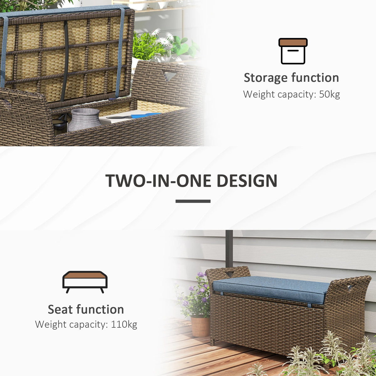 Outsunny Pe Rattan Wicker Storage Bench For Outdoor Patio