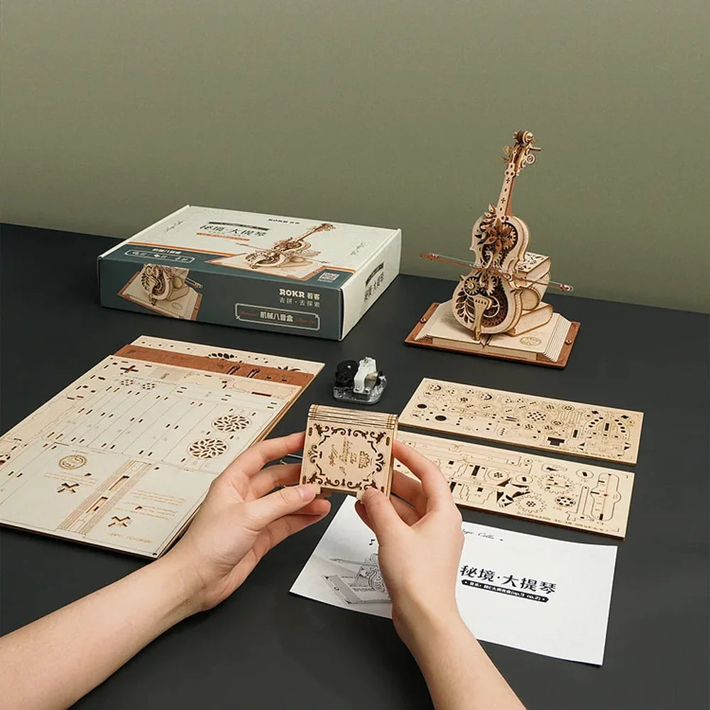 Robotime 3D Wooden Puzzle Mechanical Cello Music Craft Toy