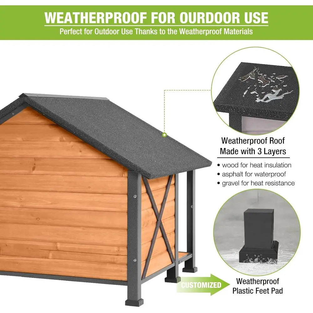 Durable Metal And Wooden Dog House For Outdoor Use