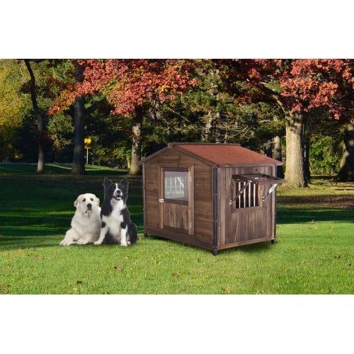 Wooden Doghouse Iron Frame Chew Resistant Heavy Duty Outdoor Kennel