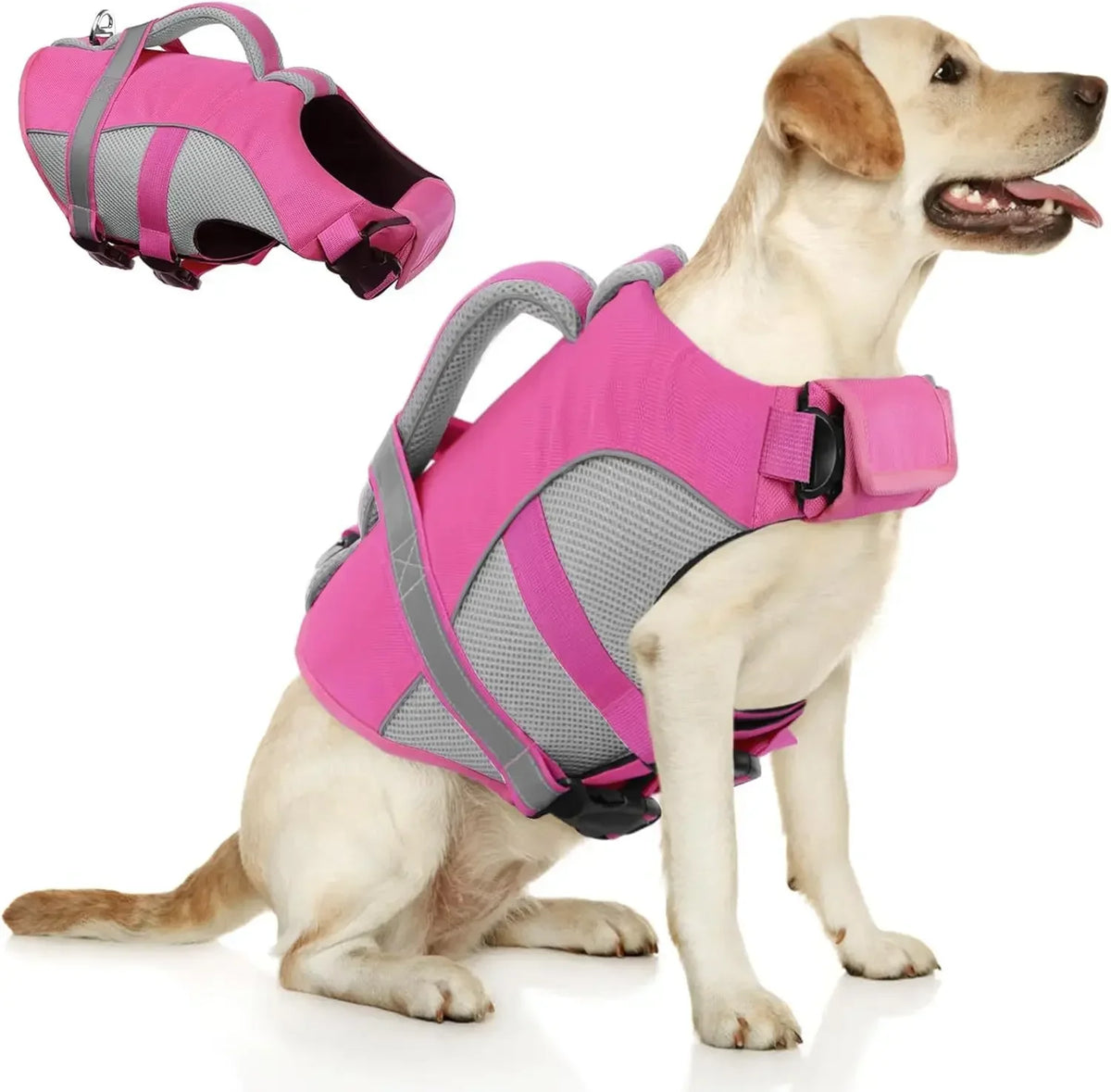 Durable Dog Life Jacket With Safety Handle And Reflective Vest