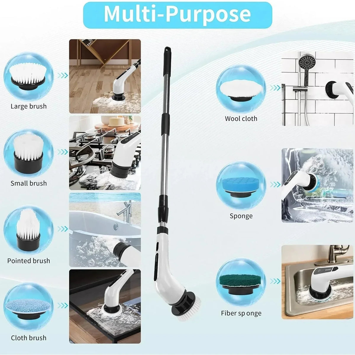 Rechargeable Cordless Spin Scrubber With Extendable Handle