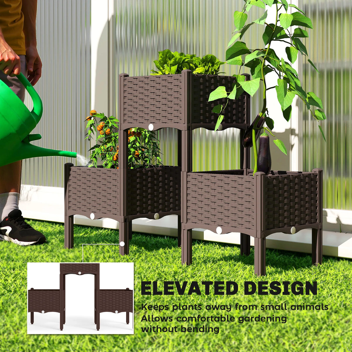 Outsunny Modular Plastic Self Watering Raised Garden Planter