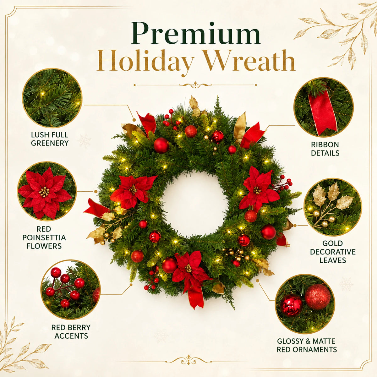 HiMiss Rustic Lighted Christmas Wreath With Timer For Doors