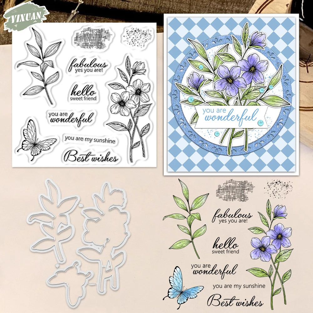 Spring Flower Cutting Dies And Clear Stamp Set For Scrapbooking