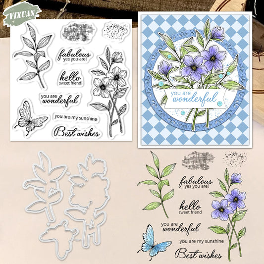 Spring Flower Cutting Dies And Clear Stamp Set For Scrapbooking