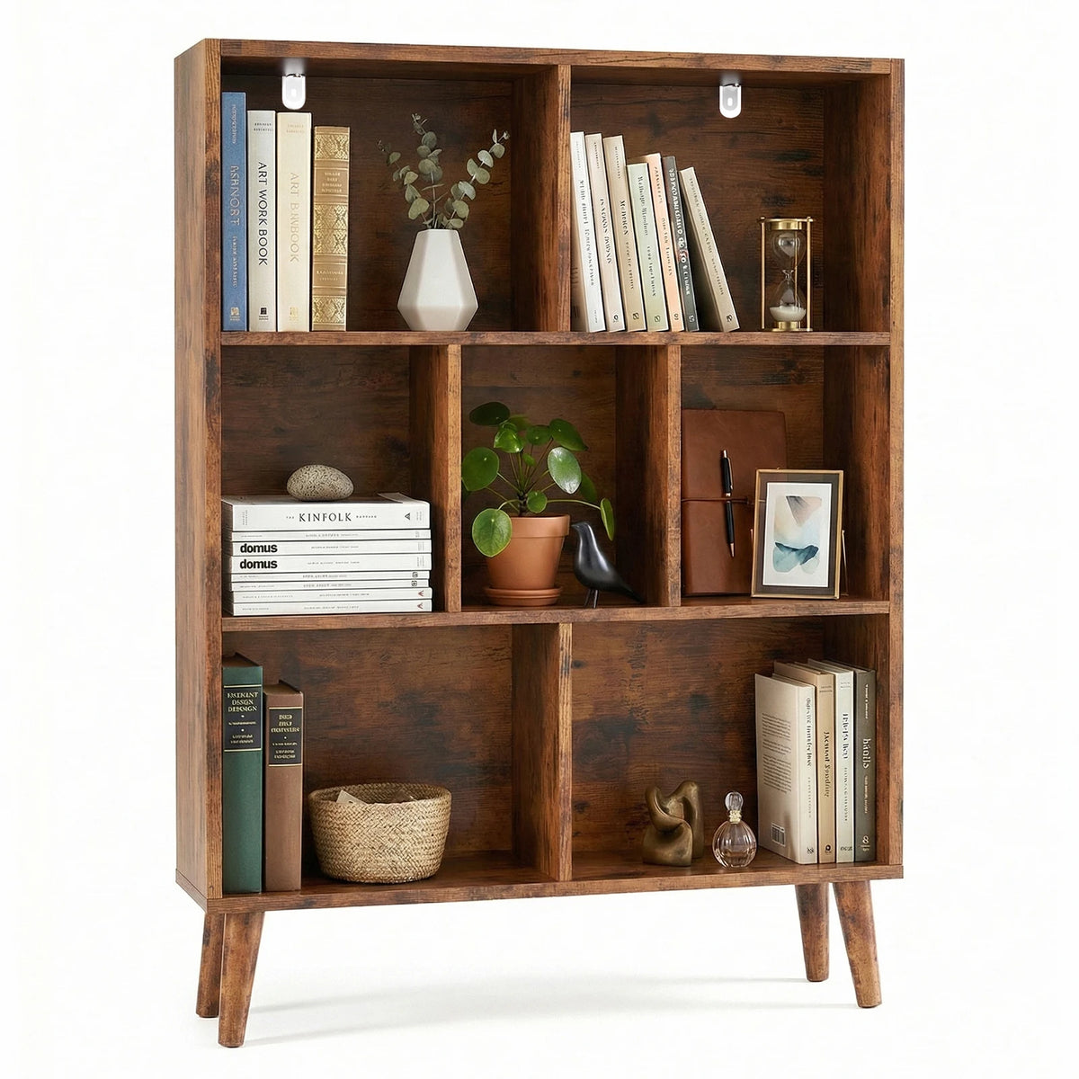 Wooden Bookcase with Legs Storage Organizer and Display Shelves Home