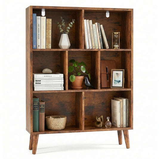 Wooden Bookcase with Legs Storage Organizer and Display Shelves Home