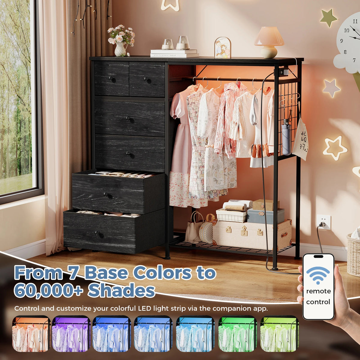 JHK Fabric Dresser With Six Drawers And Charging Station