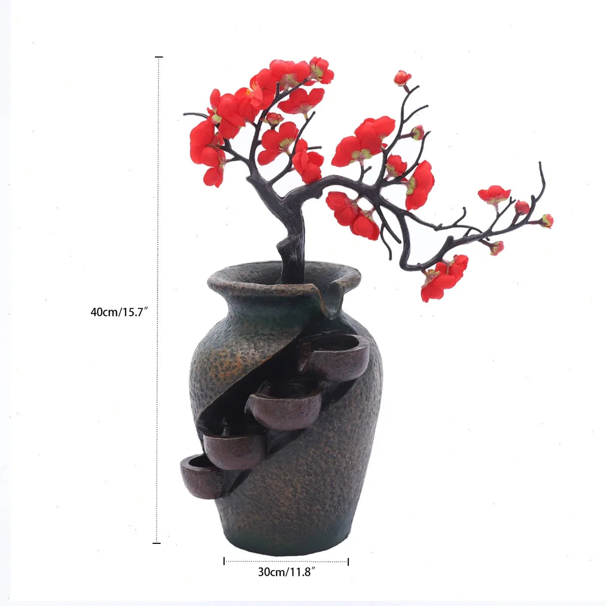Bymaocar Tabletop Fountain With Artificial Flowers And Silent Pump