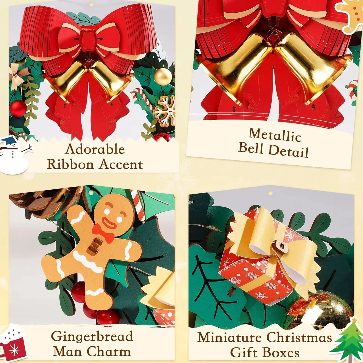 Rolife 3D Wooden Christmas Wreath Model Puzzle Kit With Led