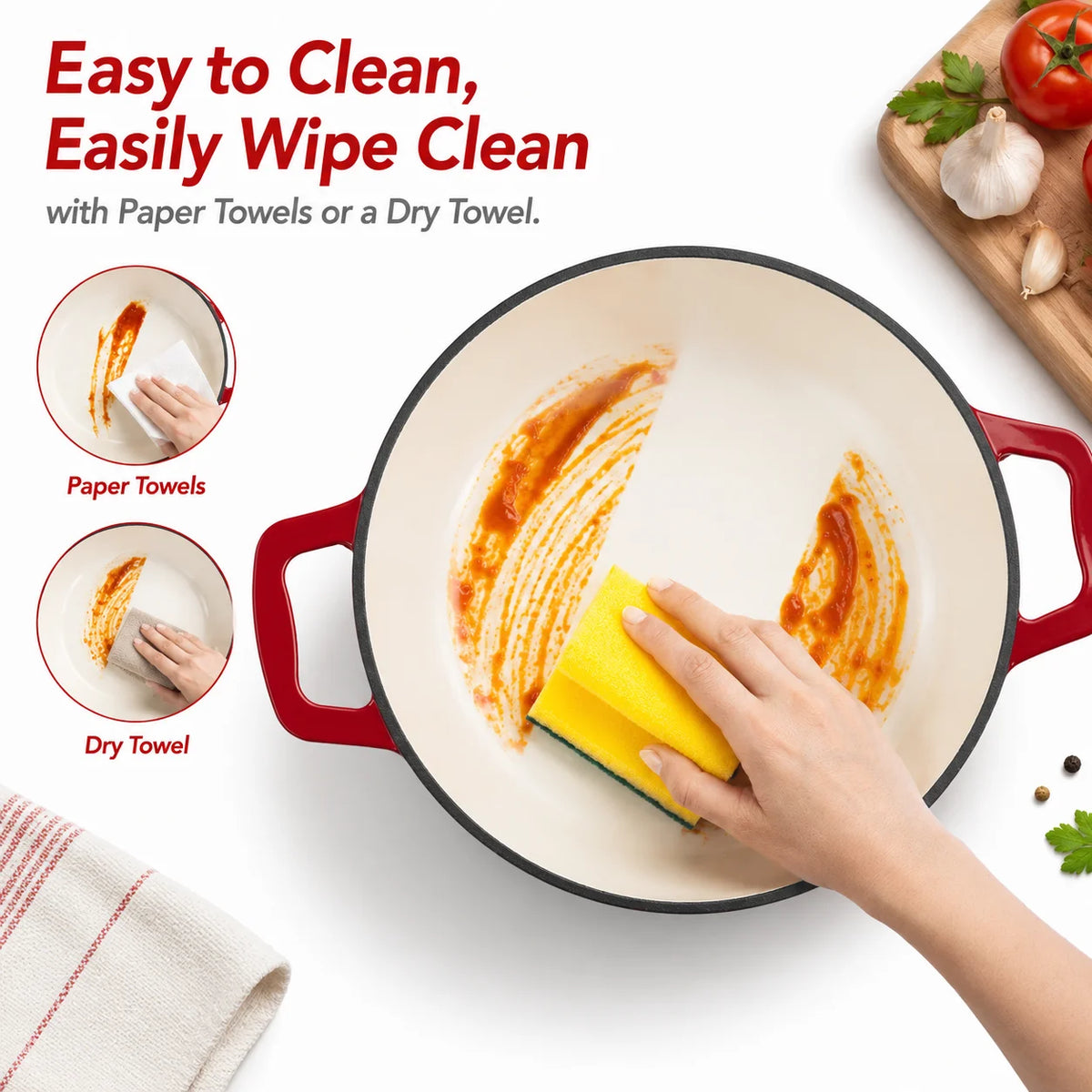 HanSMART Enameled Cast Iron Round Dutch Oven With Lid