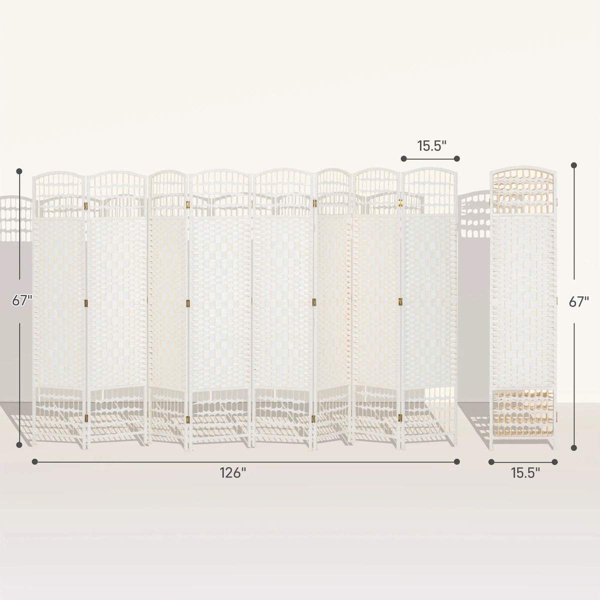 8 Panel Folding Privacy Screen Freestanding Bamboo Partition Divider
