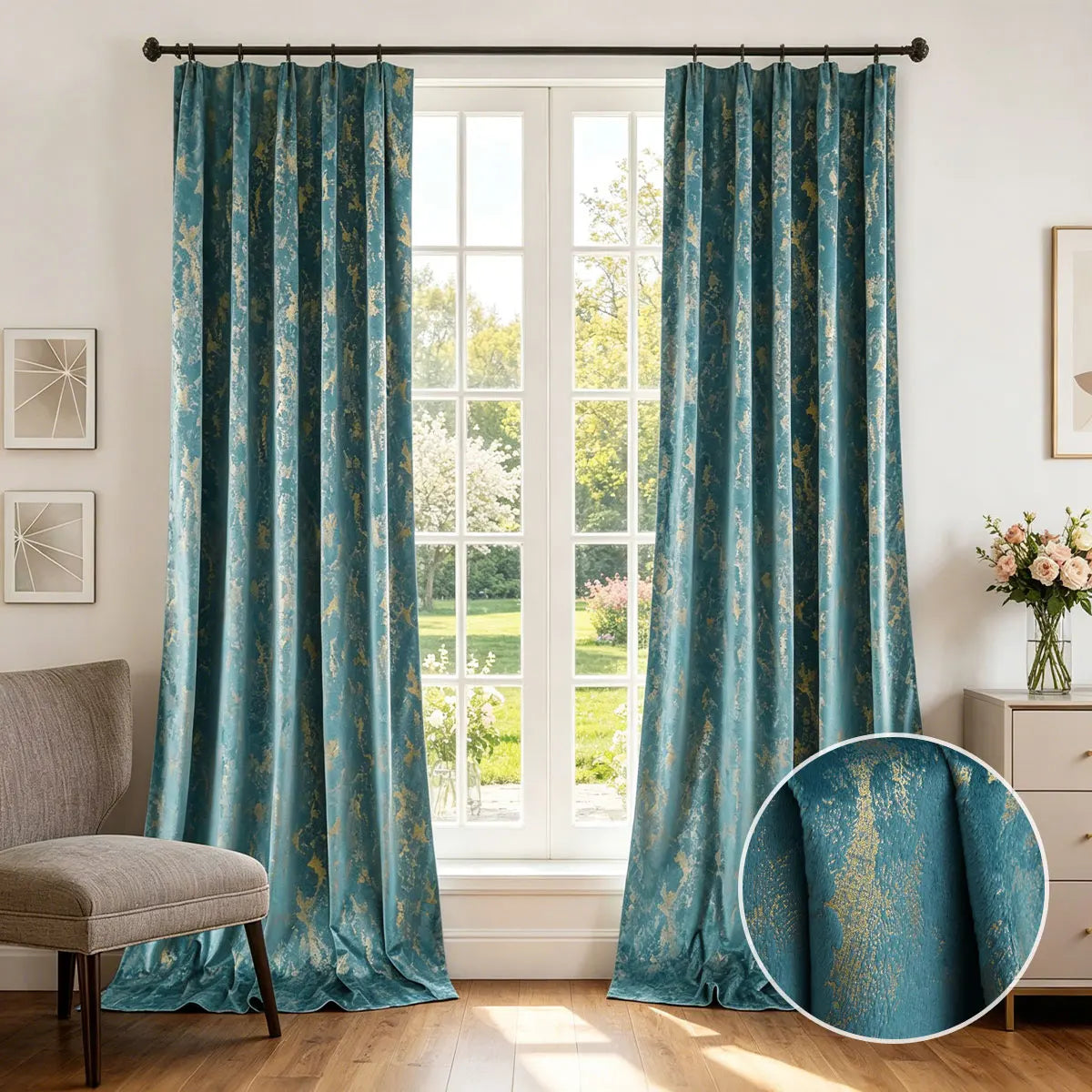 Luxury Velvet Blackout Curtains Two Panel Window Drape Set