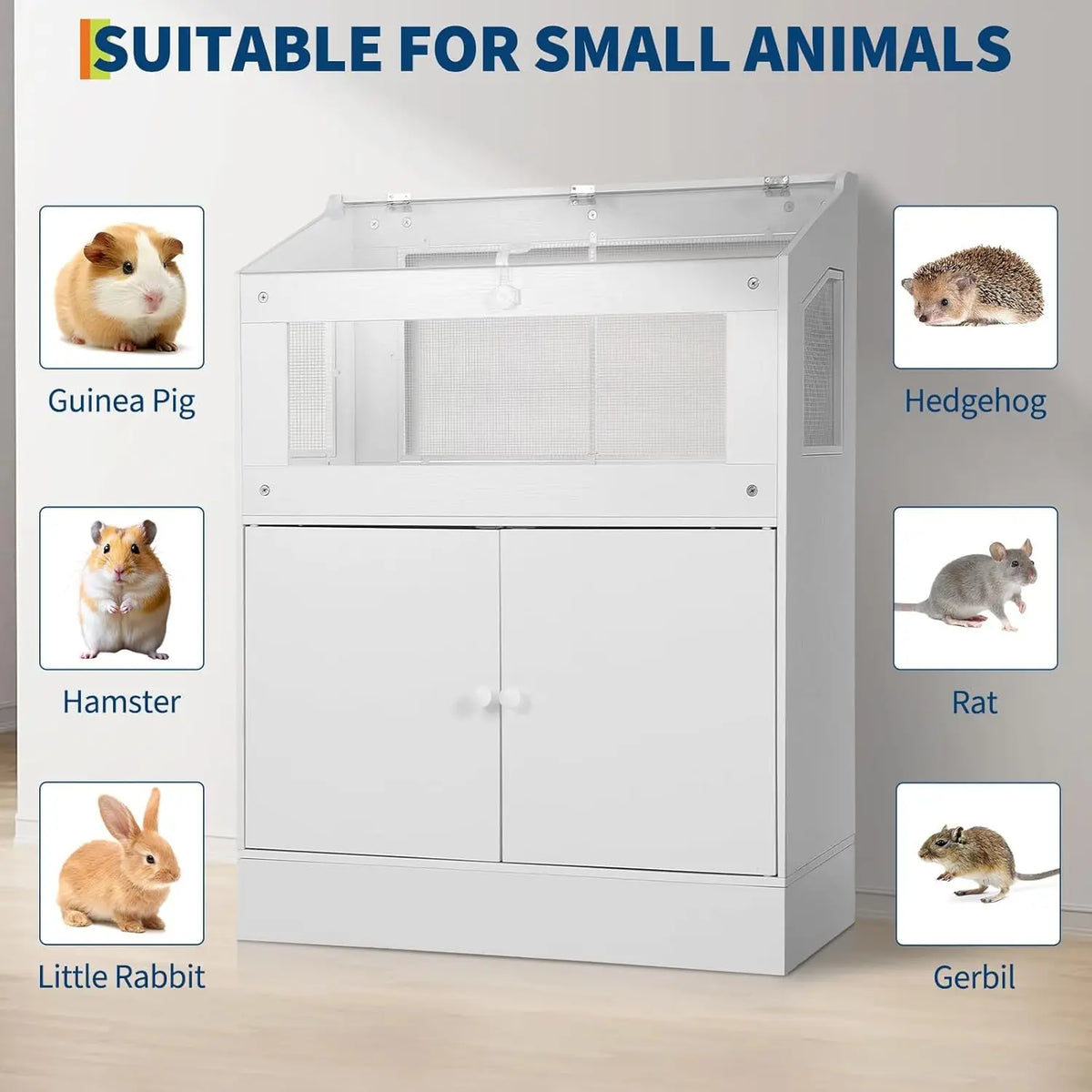 HiMiss Acrylic Pet Habitat Cage With Wooden Storage Cabinet