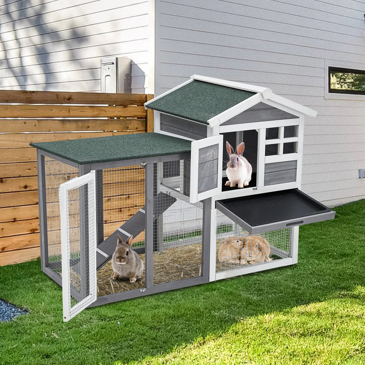 HiMISS Wooden Rabbit Hutch Chicken Coop With Waterproof Roof