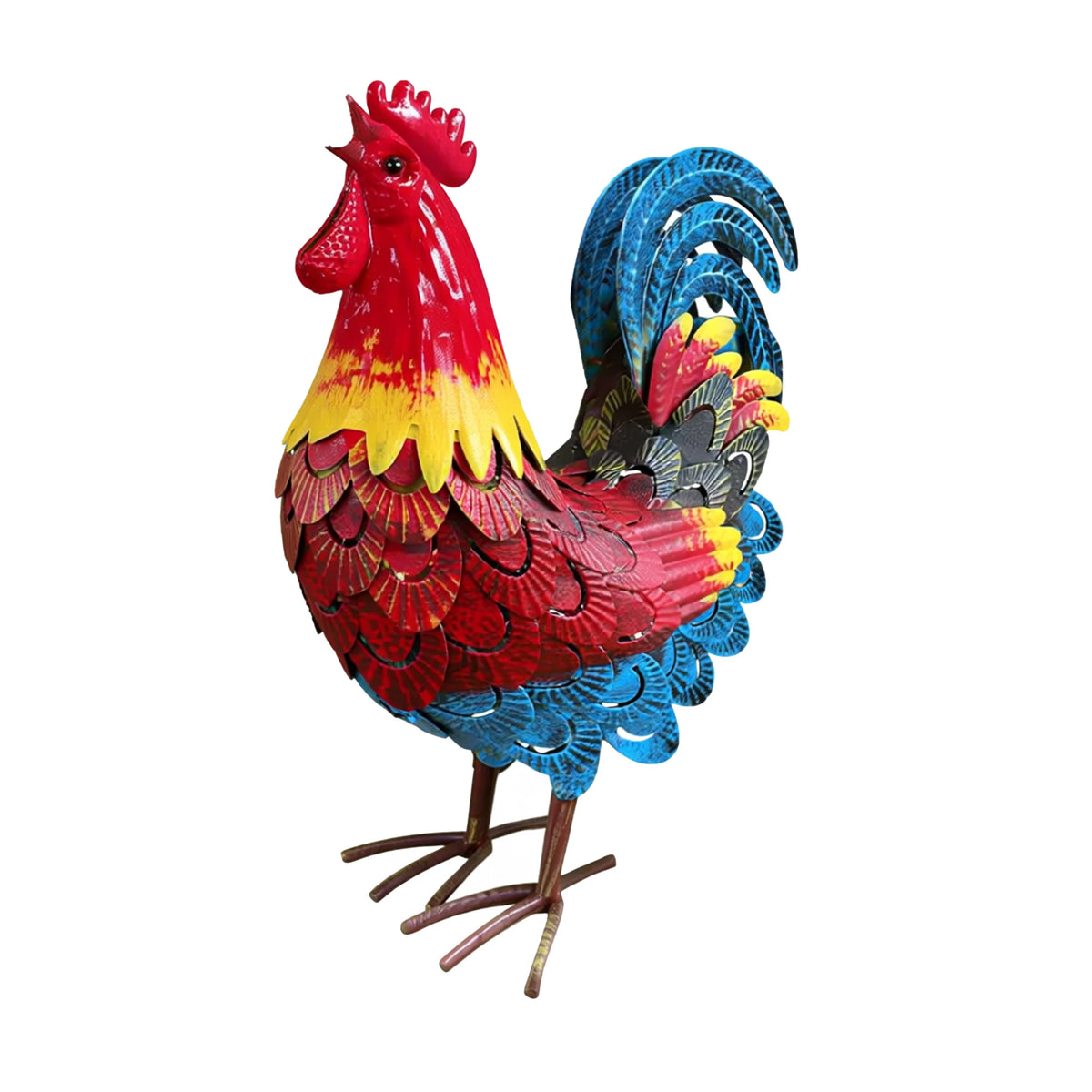 Wrought Iron Rooster Garden Statue For Farmhouse Lawn And Patio
