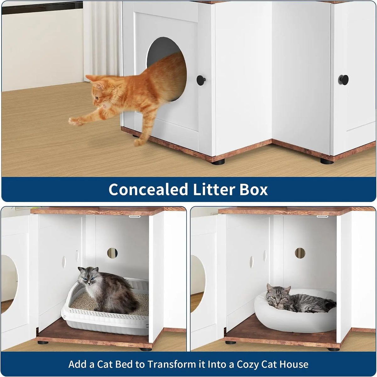 Garvee Wood Cat Corner Activity Tree With Hidden Storage Cabinet