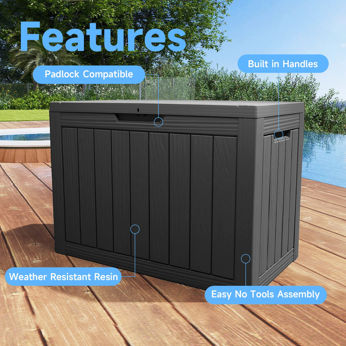 Lockable Resin Outdoor Storage Deck Box For Patio Furniture