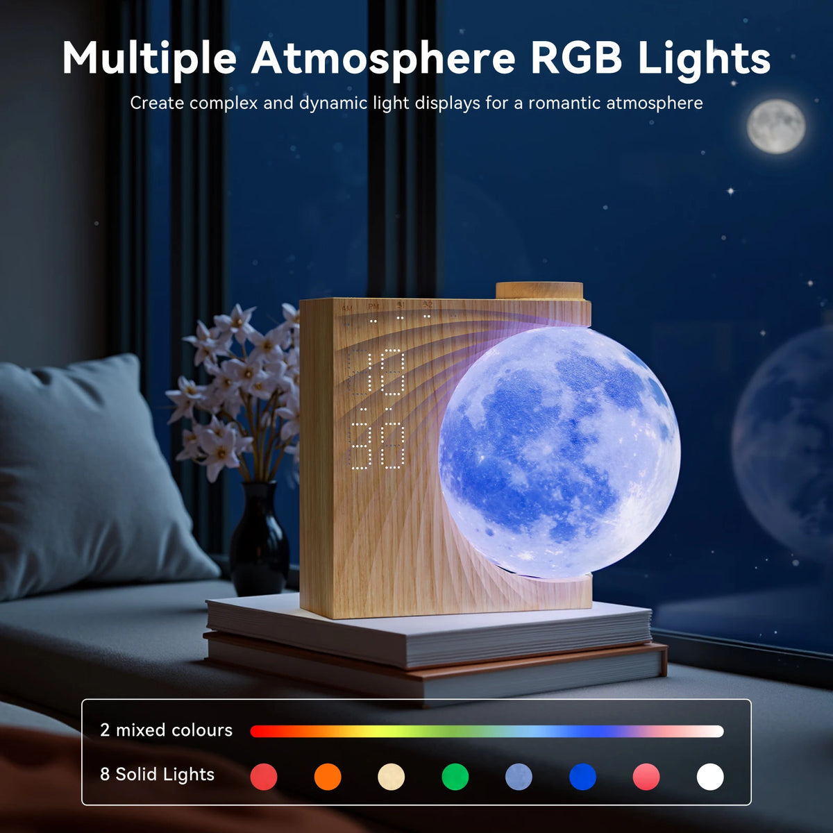Reteyung Moon Lamp Sunrise Alarm Clock With White Noise Timer