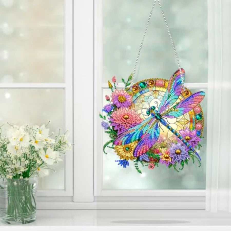 Diamond Painting Flower Pendant Kit With Double Sided Window Ornament