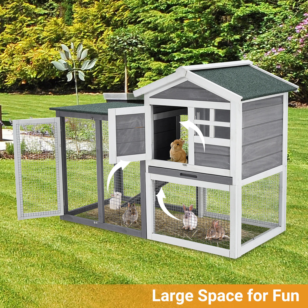 HiMISS Wooden Rabbit Hutch Chicken Coop With Waterproof Roof