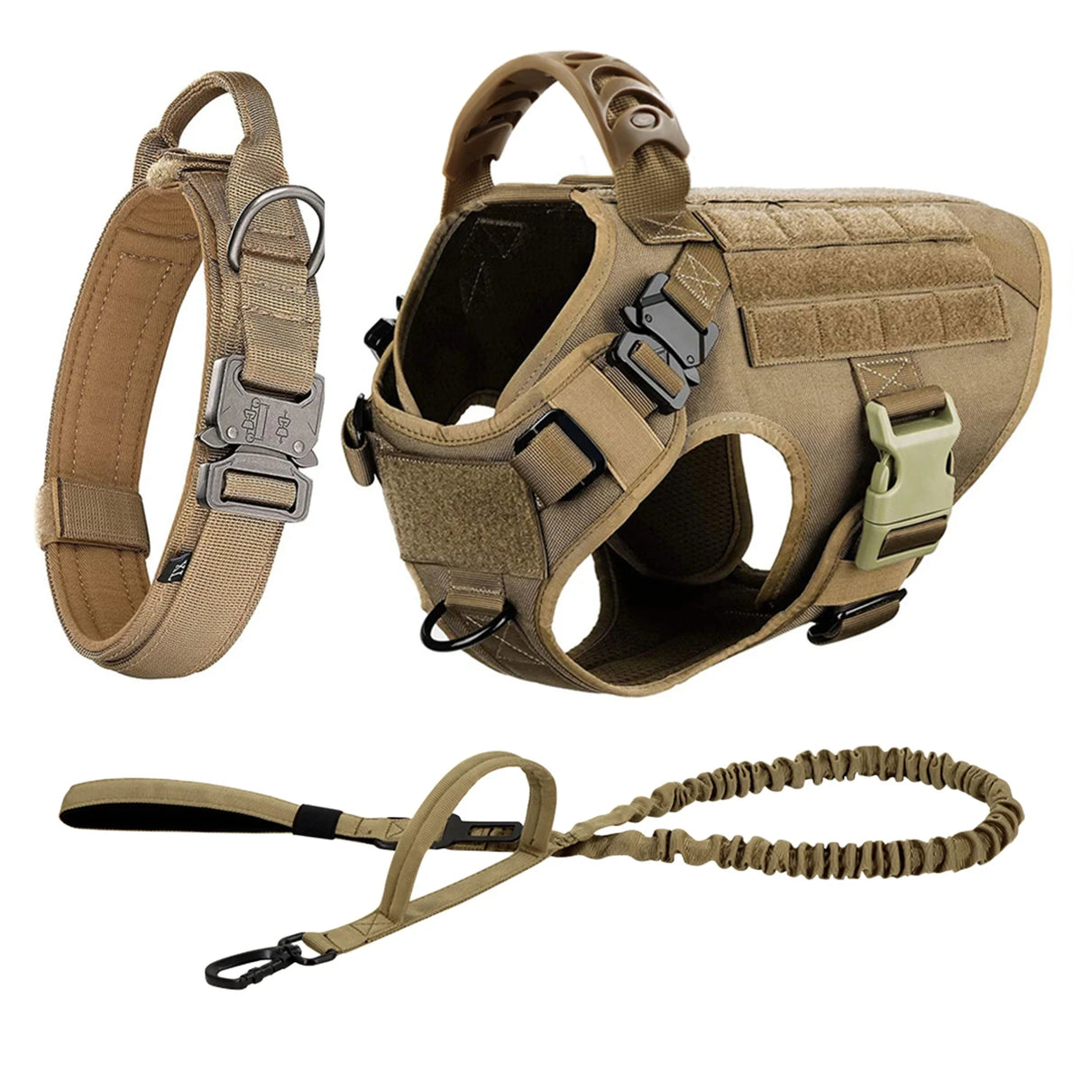 Tactical Dog Harness Collar And Leash Set Adjustable Nylon Vest