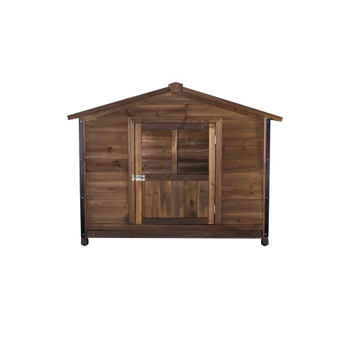 Wooden Doghouse Iron Frame Chew Resistant Heavy Duty Outdoor Kennel