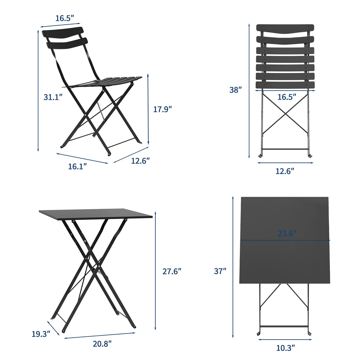 HiMISS Collapsible Outdoor Bistro Set With Powder Coated Steel Frame