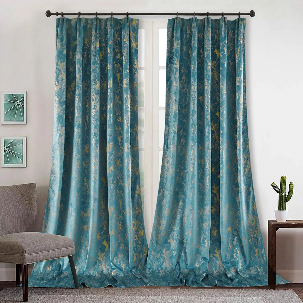 Luxury Velvet Blackout Curtains Two Panel Window Drape Set