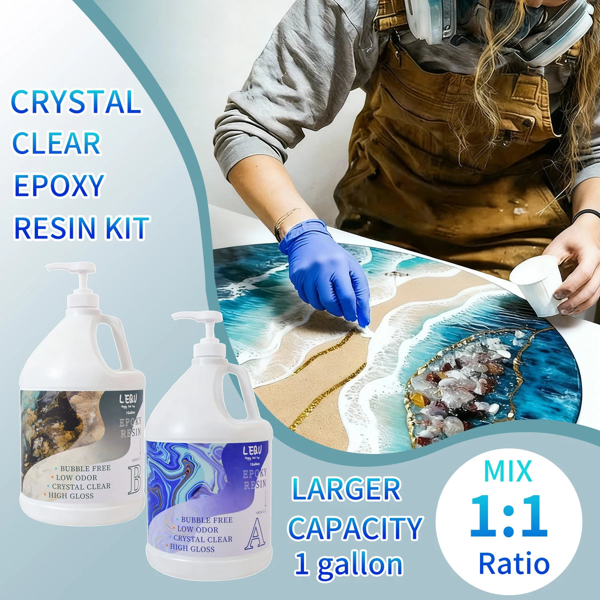 LEQU Crystal Clear Epoxy Resin Kit for Coating and Casting